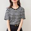 Temperment Jacquard Texture Women's Short Sleeved All Match T-shirt Summer Versatile Thin Round Neck Street Casual Tops