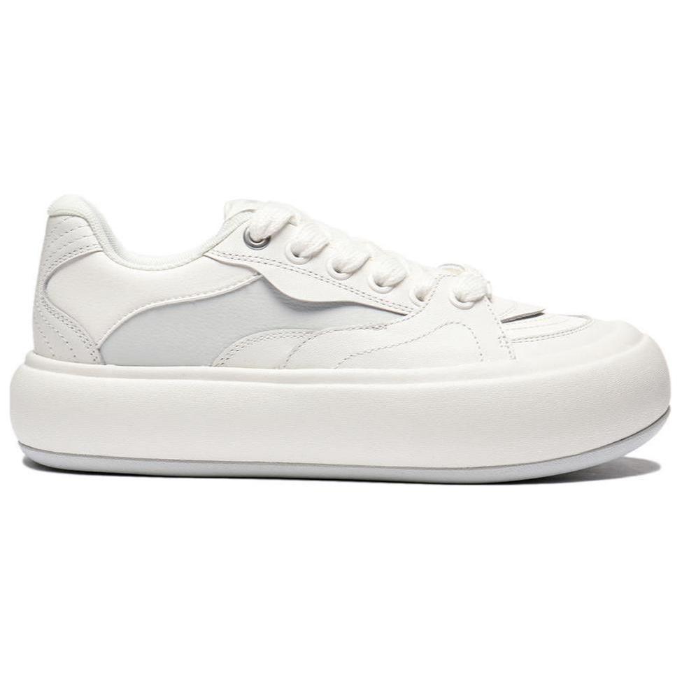 Li Ning Cream Puff Platform Slip Resistant Low top Skateboard Shoes Women's White Gray AZGU012-1