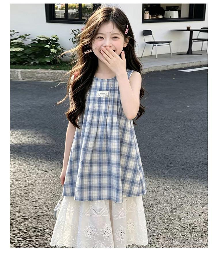Girls' sleeveless patchwork plaid dress summer 2026 new children's summer dress, stylish and super beautiful girls' dress