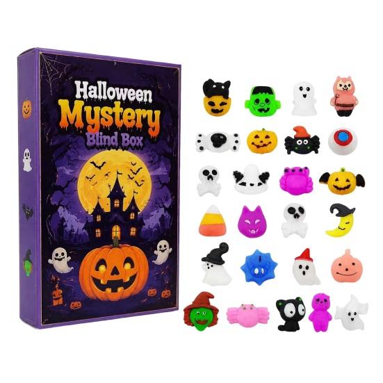 Holiday Countdown Advent Calendar Halloween Squeeze Toy Calendar 24 Day Ghost Pumpkin Fidget Toys Set Collectible Figures Gift Box for Kids,