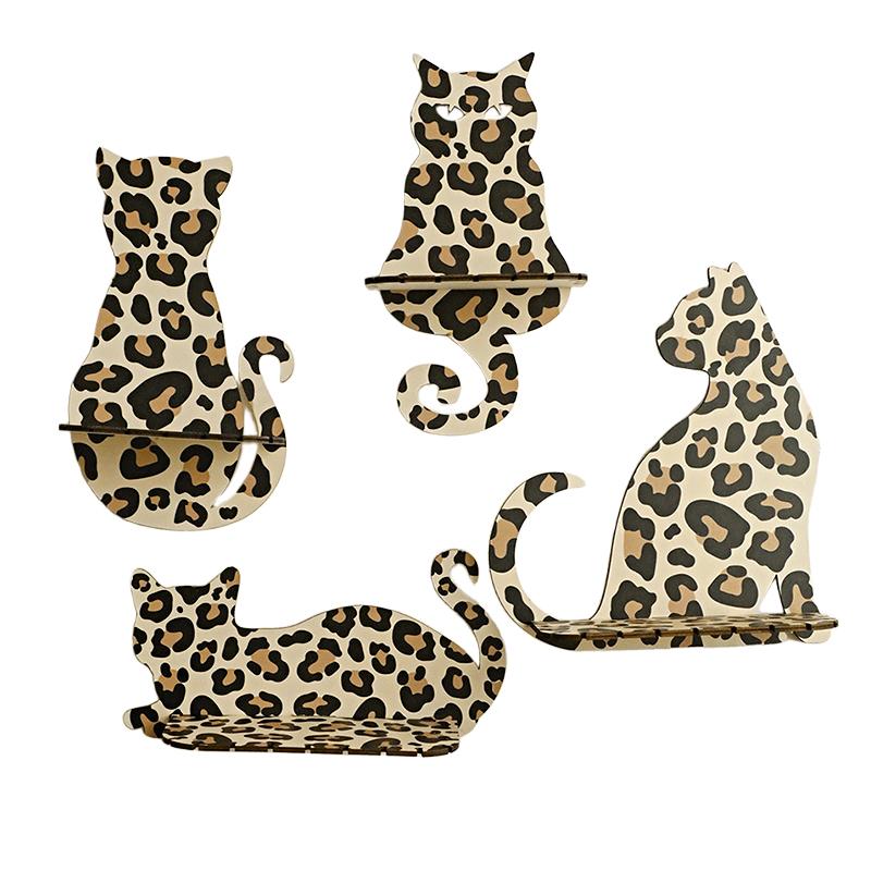 Handgemachter Wandbehang DIY Katzenförmiges Design Flur Aufbewahrungsregal Gastfamilie Leopardenmuster Einzigartige Heimdekoration