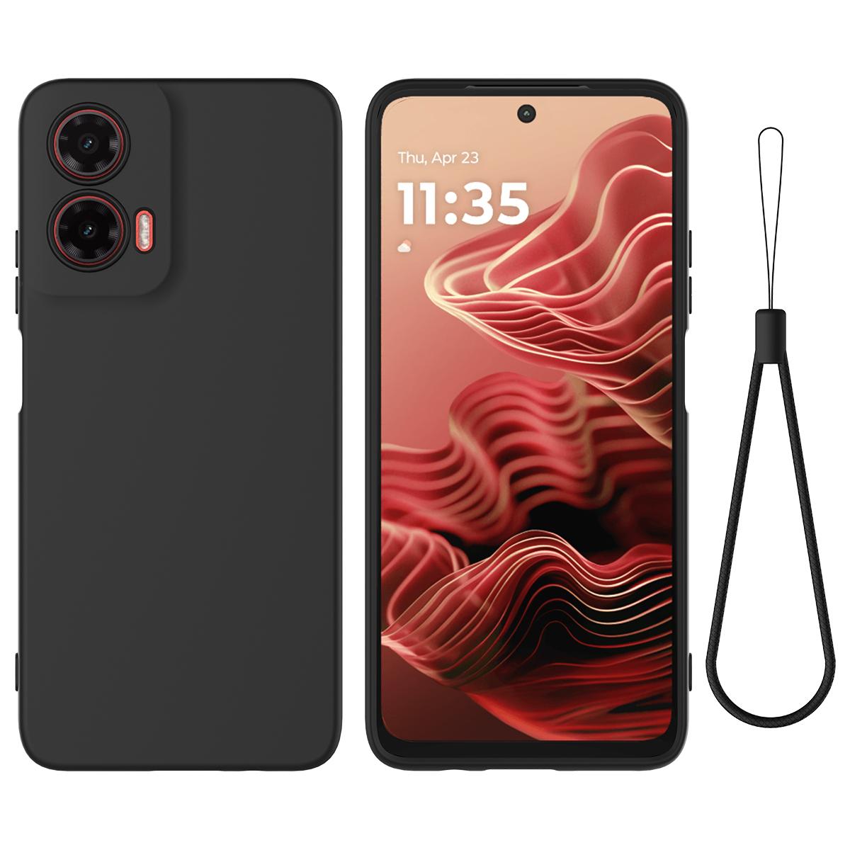 

Чохол для Motorola Moto G35 5G із рідкого силікону, стійкий до подряпин, із ремінцем на руку Black