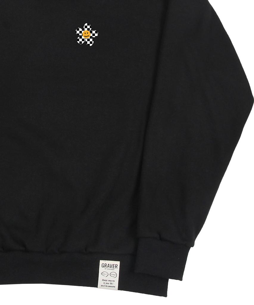 GRAVER [Unisex] Checkerboard Small Flower Sweatshirt_Black