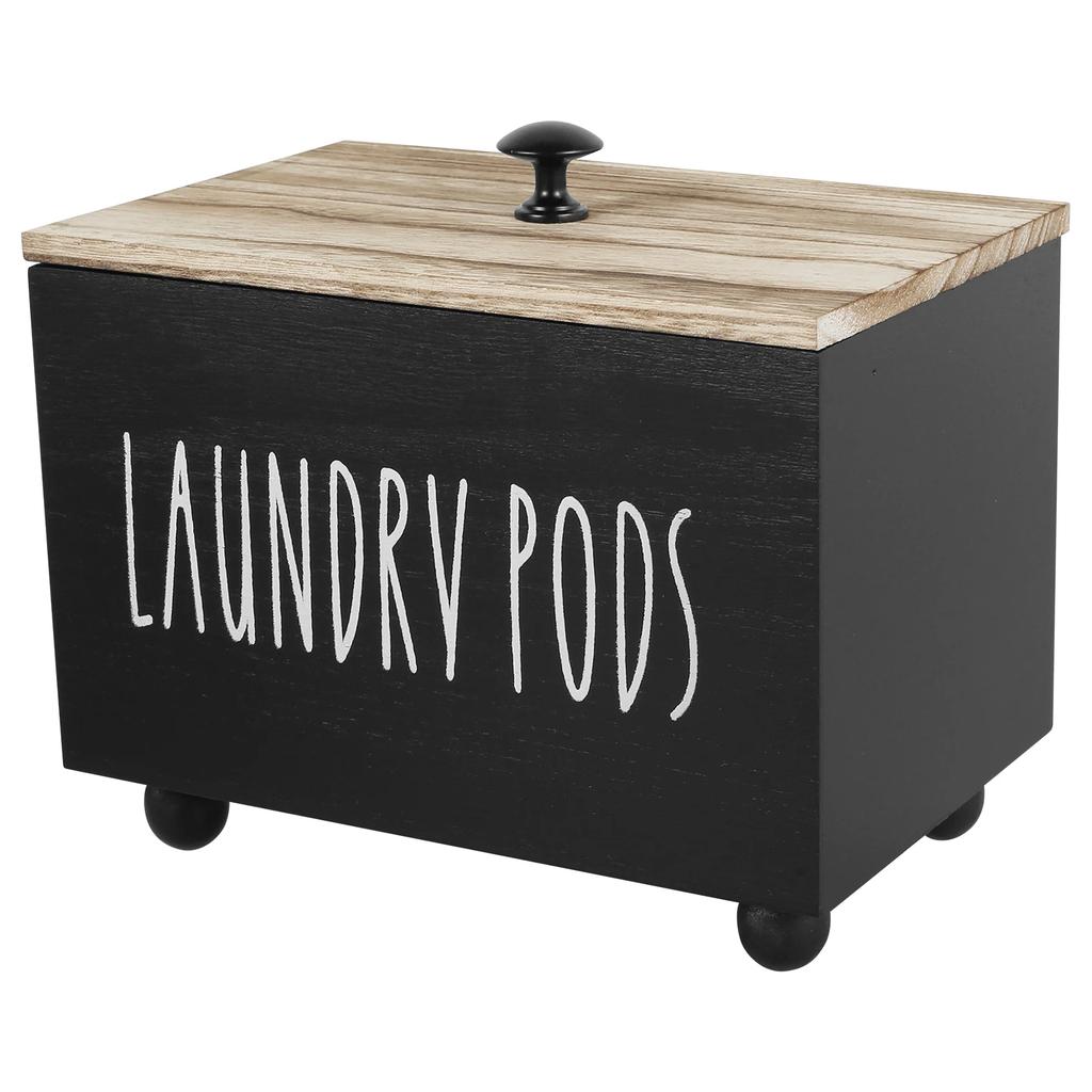 Laundry Pods Container Solid Wood Dryer Sheet Holder with Lid Multipurpose Dryer Storage Box for Laundry Room Kitchen Bathroom