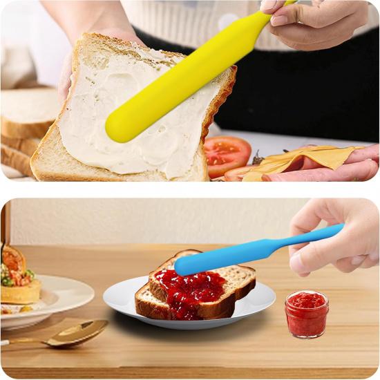 3 Pcs Silicone Jar Spatula, Jam Cheese Spatula with Long Handle, Heat-Resistant Spatula for Baking and Cooking(Green,Blue,Yellow)