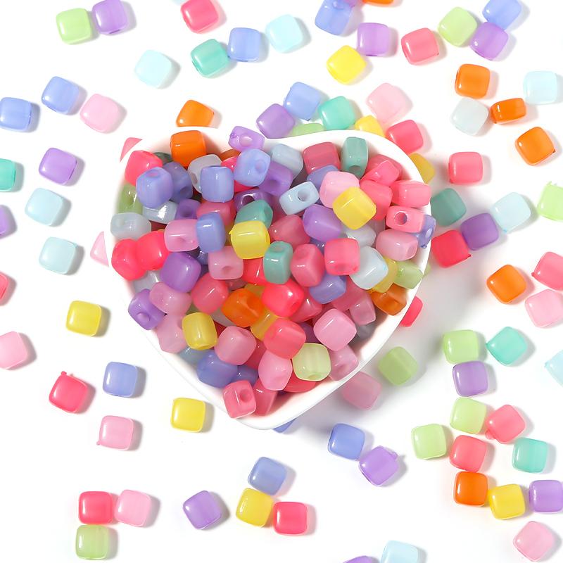 100pcs/lot Candy Color Square Plastic Beads 8mm Loose Spacer Beads For Jewelry Making DIY Crafts Necklace Bracelet Accessories