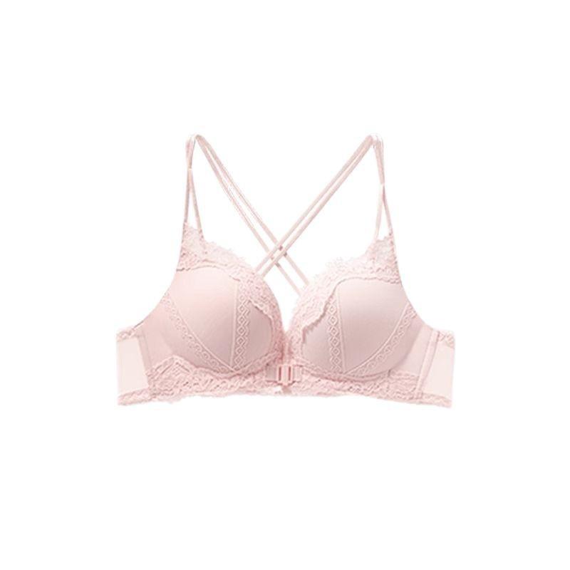 Lace sexy small breasts gather underwear women's front buckle cross back bra sexy pure desire no steel ring comfortable bra