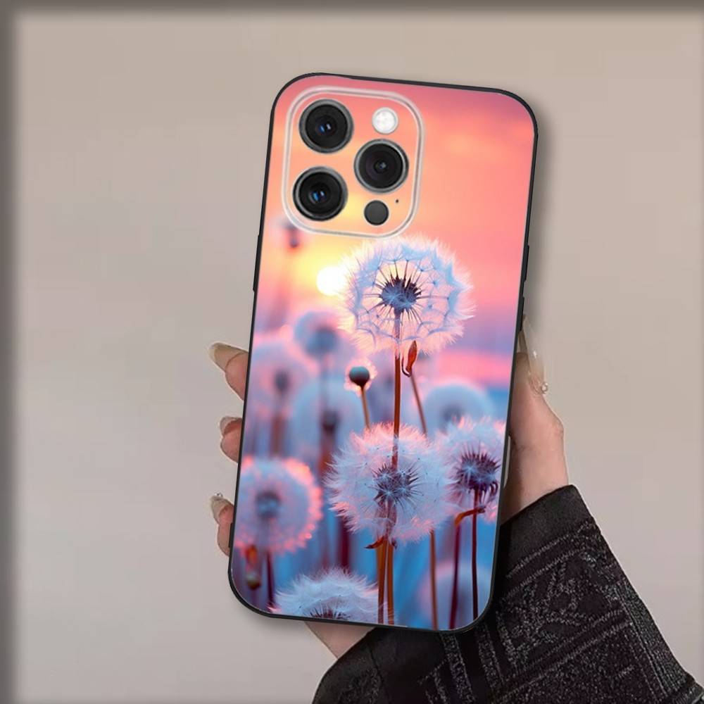 Art Dandelion Flowers Phone Case For iPhone 17,16,15,14,13,12,11,Pro,Max,Plus,Air,X,XS,XR,SE,8,7,Mini,Soft Black Funda
