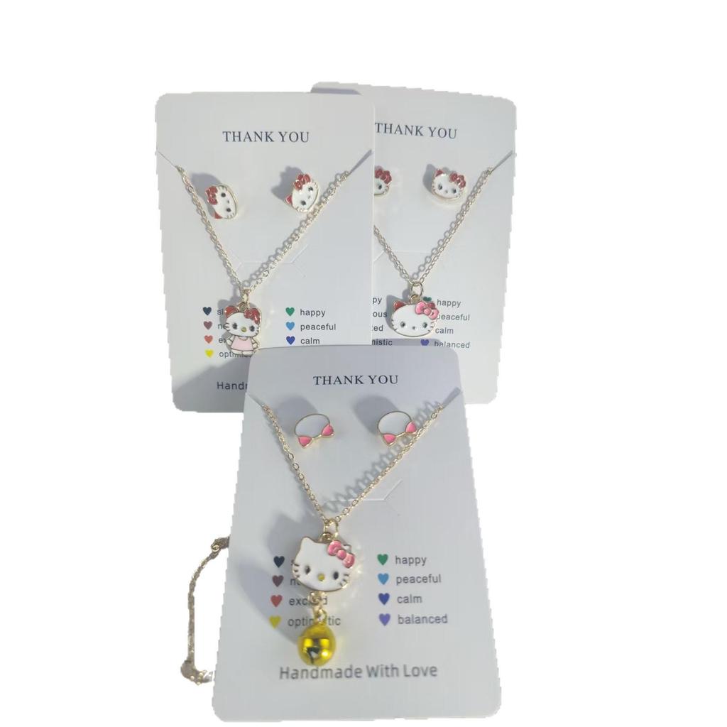 Hello Kitty Cartoon Pendant Necklace Set for Girls – Cute Drip Oil Clavicle Chain, Perfect Best Friend Gift for Children