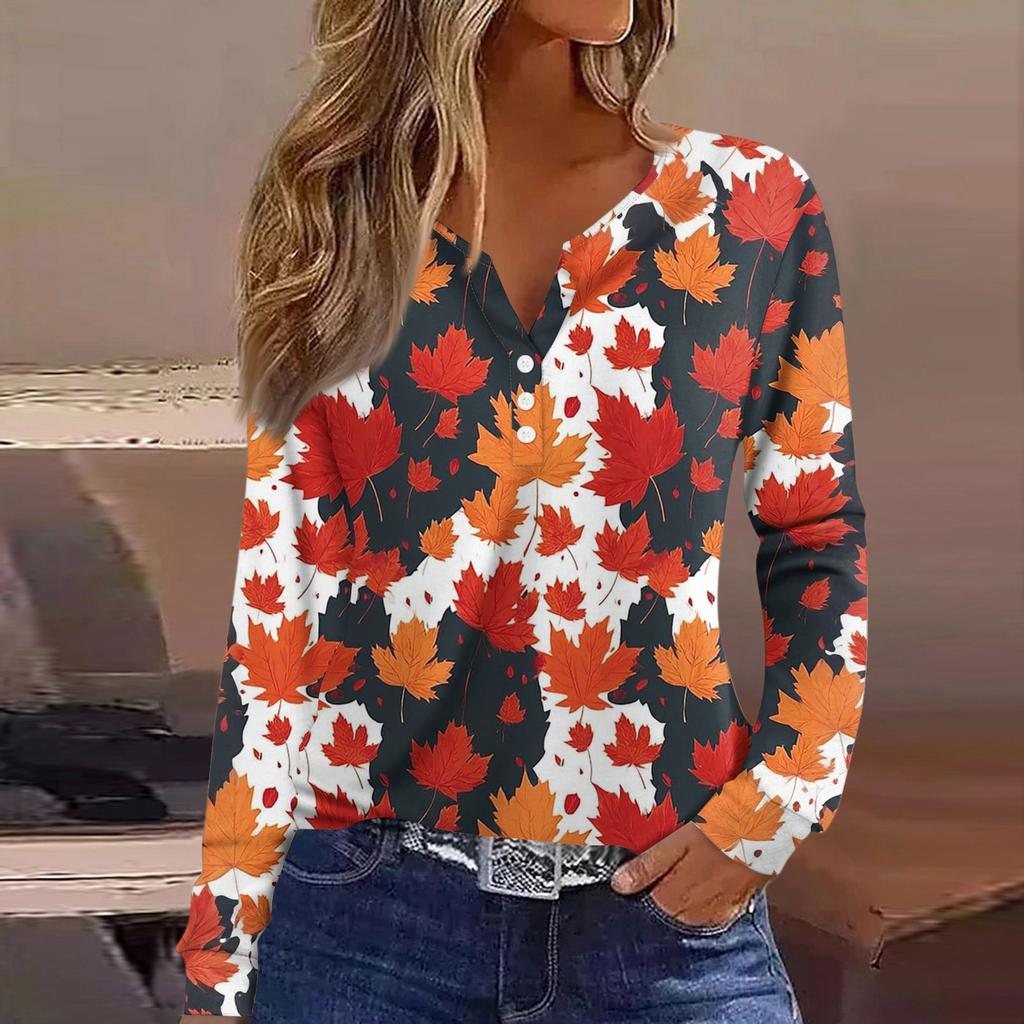 Dámské tričko Tričko Knoflíček Dlouhý rukáv Denní víkendová móda Basic Top s výstřihem do V