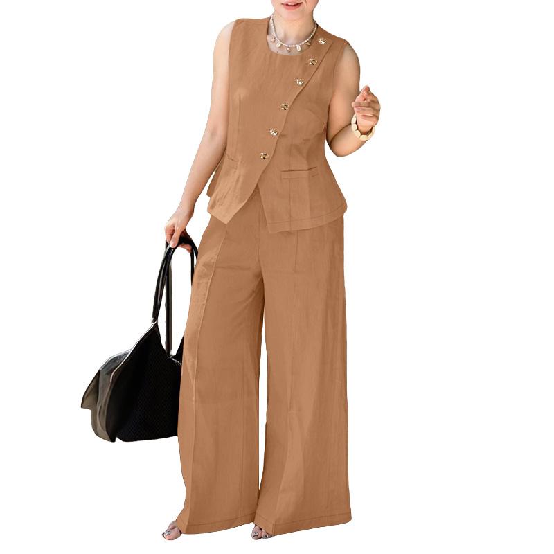 ZANZEA Dame Ermeløse Vesttopper og Bukser Sommer Todelt Draksett