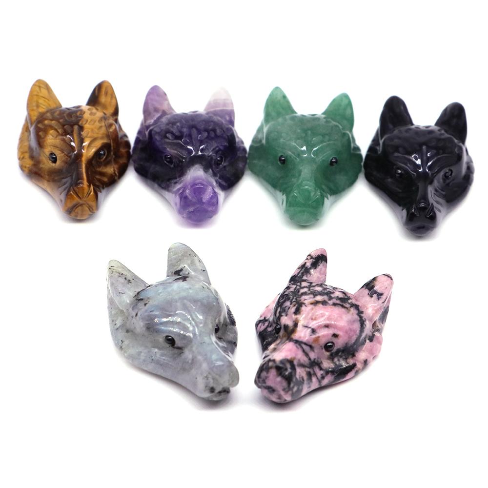 Testa di Lupo in Pietra Naturale da 1,5" Cristallo Curativo Reiki Animale Scolpito a Mano Statuetta Decorazione in Pietra Preziosa Fai da Te Accessori per Gioielli Regali