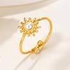 Waterproof Sun Shaped Nature Opal Stone Ring for Women, Stainless Steel Gold Plated Adjustable Finger Ring, Vintage Chic Jewelry
