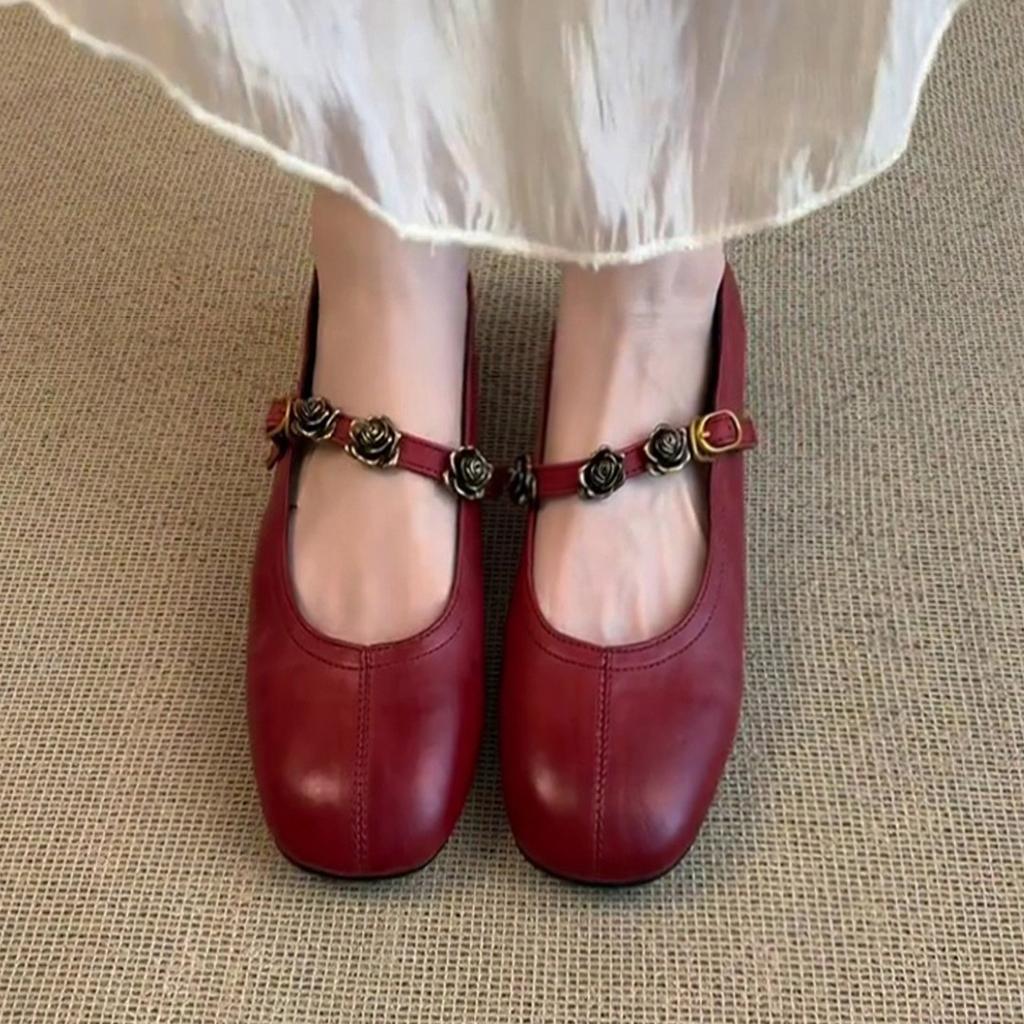 Sheepskin version~ retro French single shoes women's flat-soled black work shoes shallow mouth soft sole evening Mary Jane shoes