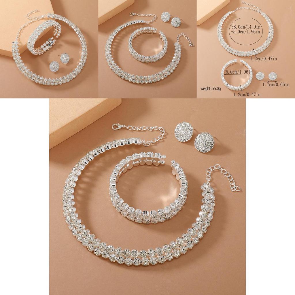 Double Layer Bridal Jewelry Set With Water Diamonds Pendant And Bracelet For Women