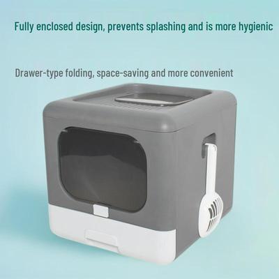 Enclosed Folding Cat Litter Box with Odor Control and Anti-Splash Top Entry