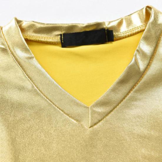 Erkek T-shirt Parlak Görünüm Düz Renk Uzun Kollu Üst V Yaka Slim Fit T-shirt Gece Kulübü Parti Performansı Kostümleri