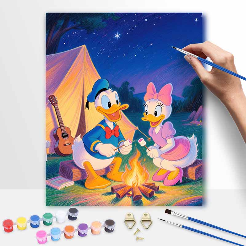 Disney Donald Duck and Daisy Duck Camping Night Oil Paint by Numbers Painting Kit Handmade Diy Home Decoration Gift