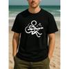 European Sizes Simple Sketch Guitar Playing Figure Casual Artistic Style Solid Color Printed T-shirt, Comfortable and Breathable Casual Sports Top