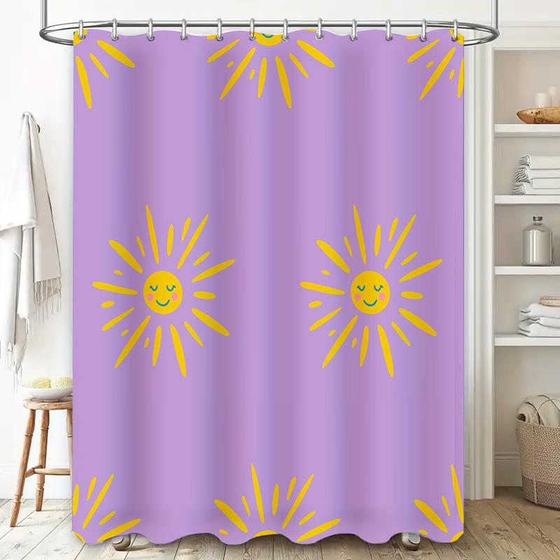 Bright Sunburst Shower Curtain Lavender Yellow Bathroom Decor Fun Printed Polyester Fabric Waterproof Washable Home Textile (Siz