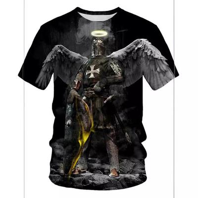 Summer Round Neck 3D The Knights Templar Crusades Pattern Print Top Fashionable Casual Short Sleeved Men's T-shirts
