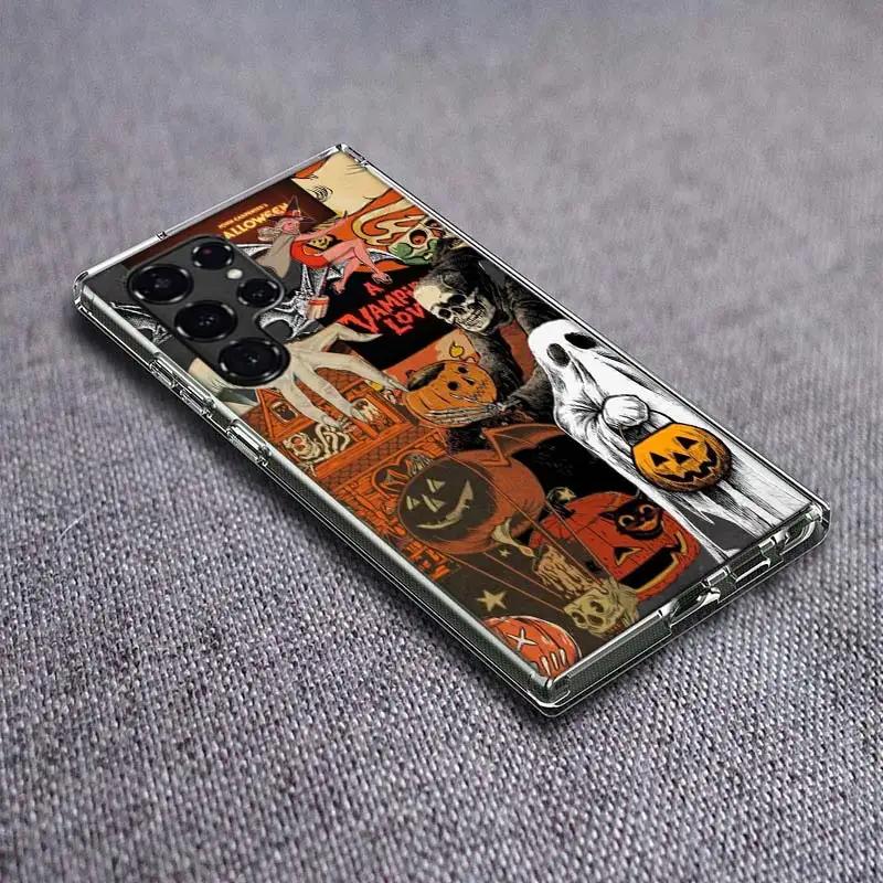Halloween Fall Art Witch Cat Clear Phone Case for Samsung Galaxy S21 Plus S24 S23 S20 FE S22 S26 Ultra S25 Edge TPU Capa Cases C