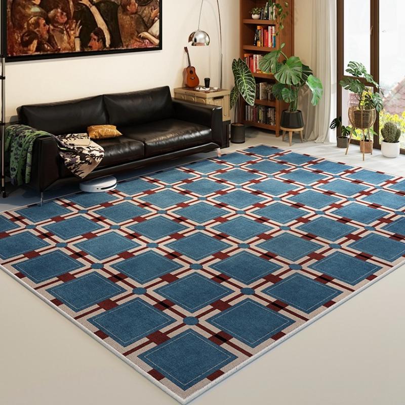 Retro Plaid Living Room Decorative Carpet Antique Sofa Coffee Table Soft Mat Wipeable Bedroom Bedside Plush Rugs Tapis