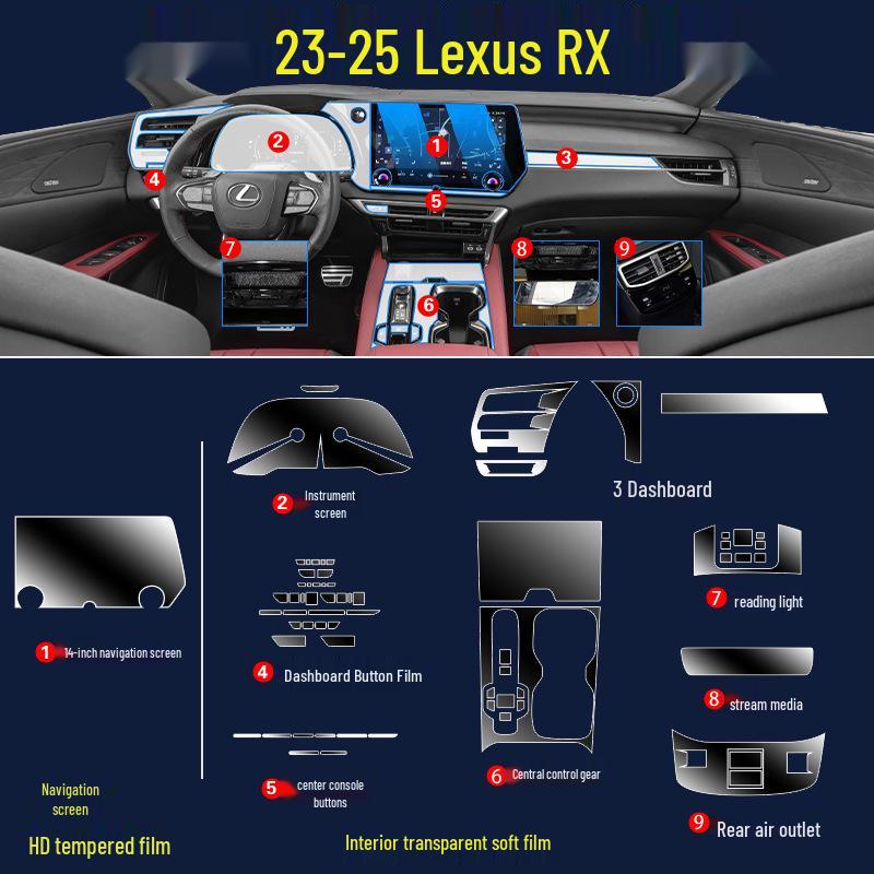 2025 Lexus RX 350h Interior Protection and Navigation Tempered Glass Film for Center Console