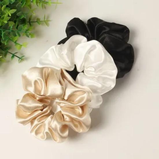 3 Pack Scrunchies for Women Hair Ties Bands Satin Hair Scrunchies for Girls Thick Curly Hair Ponytail Holders Cute Pony Tails