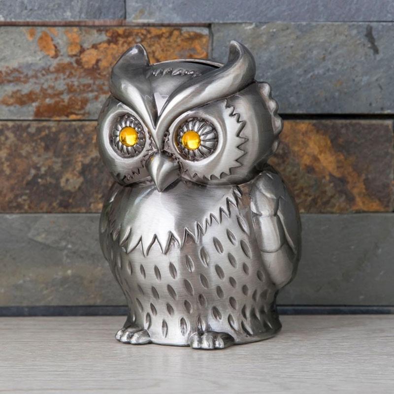 Eulenform Spardosen Dekorative Metall Münzaufbewahrung Organizer Glas mit leicht zugänglicher Basis Kindersicherheit Abgerundetes Design