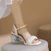 Fashion Women's Casual Open Toed Bow Buckle Sandals 2025 Summer New Fashion High Heel Slippers Elegant Wedding Shoes Zapatos De Mujer