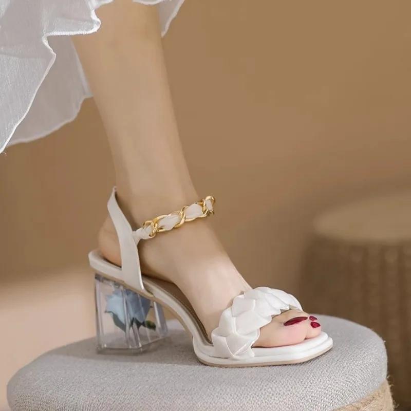 Fashion Women's Casual Open Toed Bow Buckle Sandals 2025 Summer New Fashion High Heel Slippers Elegant Wedding Shoes Zapatos De Mujer