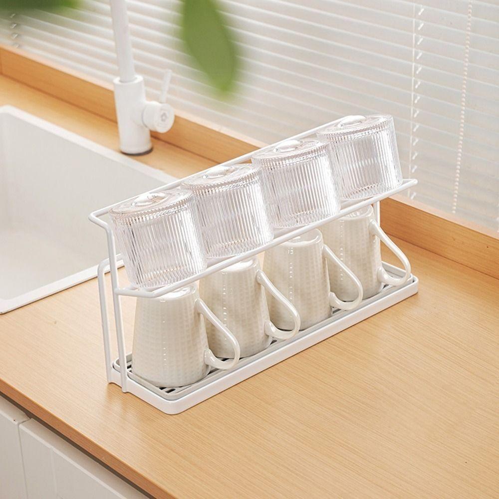 Double-layer Drain Cup Rack Carbon Steel Cup Storage Tray 2Layer Cup Storage Rack  Countertop