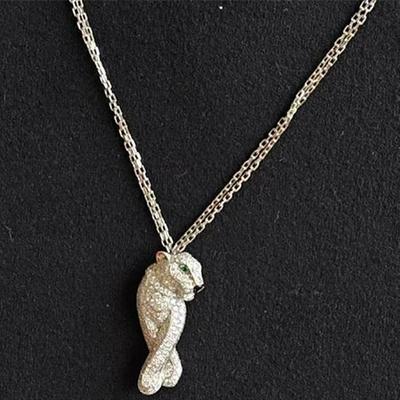 Luxurious 925 Silver Leopard Necklace with Full Diamond Inlay