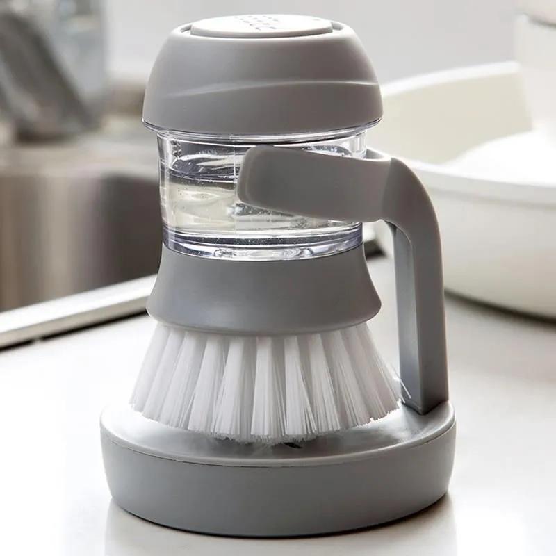Creative Soap Dispenser + Hydraulic Pot Brush Kitchen Degreasing Brush Dishwashing Brush Squeeze Pot Dishes Household Cleaner Dishwashing Brushes