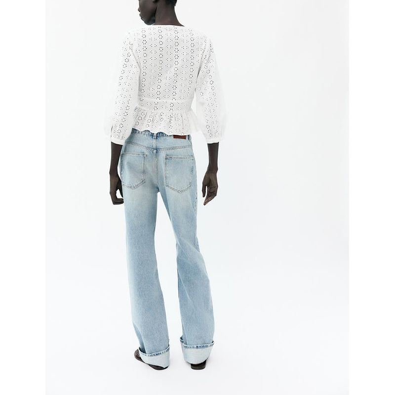 Summer New Women clothes French style Niche White Cotton Hollow Embroidery V-neck Long sleeve Shirts 3722819