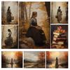 Vintage Herfstlandschap Landelijke Posters Vrouw Herfstbos Thanksgiving Prints Canvas Schilderij Wandkunst Afbeeldingen Huis Kamer Decoratie