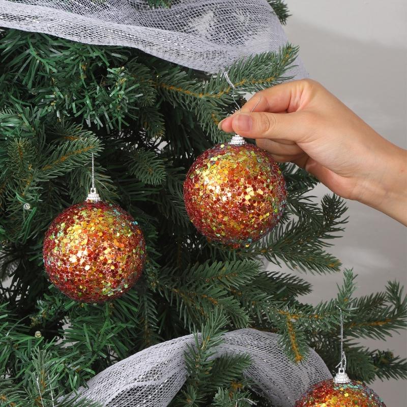 Christmas Tree Baubles, 9-Piece Colorful Plastic Sequined Sphere Decoration for Holiday Tree, Windowsills, Wreaths, Party Backdrops