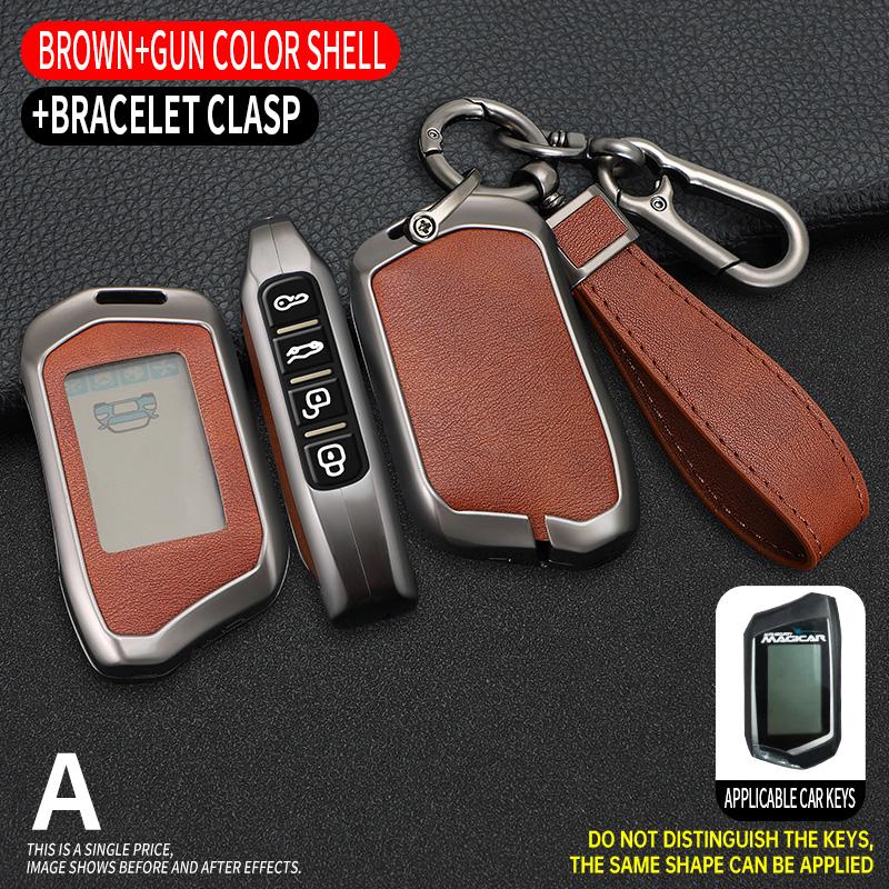 Fashion Zinc Alloy+Leather Car Key Case Cover Shell Fob For Russian Alarm For Steelmate Burglar Alarm Car Interior Accesories