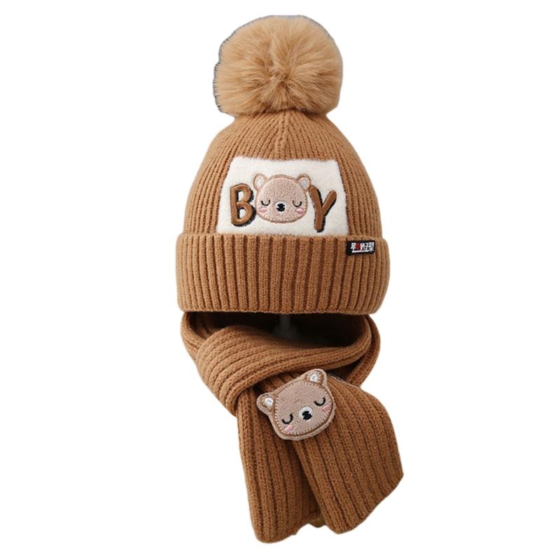 Cappello e Sciarpa Caldi Invernali Cappello e Sciarpa per Bambini Cappello-Sciarpa Ispessito Cappello Berretto Elastico con Pompon per Bambini 1-6 Anni