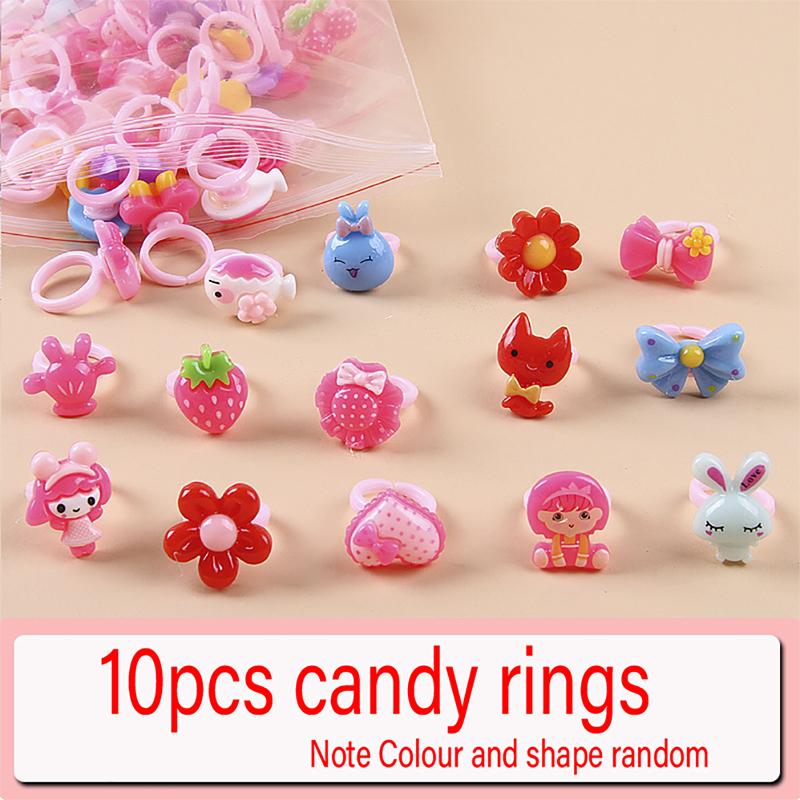 10Pcs Children'S Cartoon Princess Rings Candy Animal Bow Shape Ring