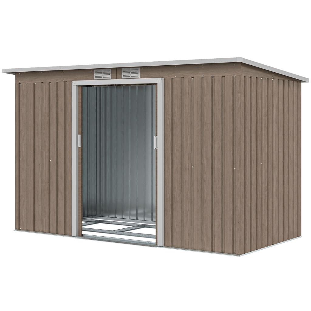 4 X 9ft Metal Shed, with Foundation Shed - Brown