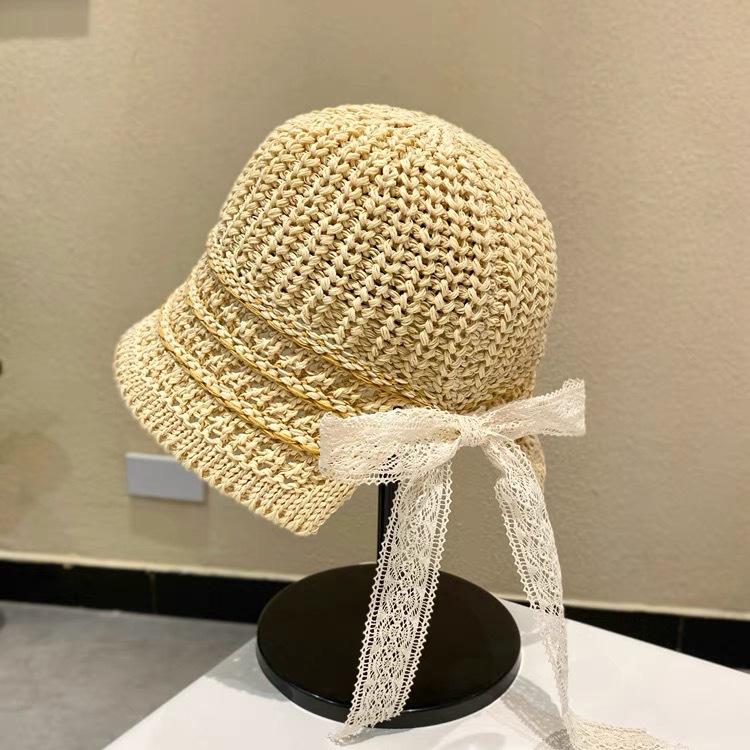 Straw Hat Seaside Hat Ins Lace-up Straw Hat Women's Travel Sunscreen Beach Sun Hat Lace Sun Hat