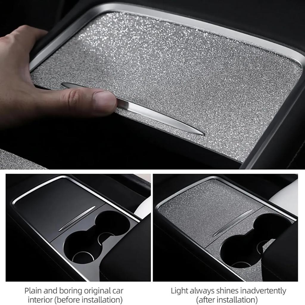 Compatible with 2017 2023 Tesla Model 3 2020 2024 Model Y Center Console Cover Wrap Kit TPU Glitter Diamond Decals Car Interior