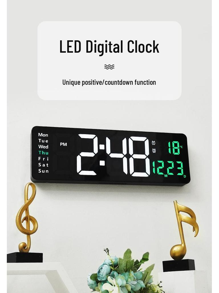 16" Nordic LED Digital Wall Clock with Large Screen Display, Model 6626 - Simple Living Room Décor.