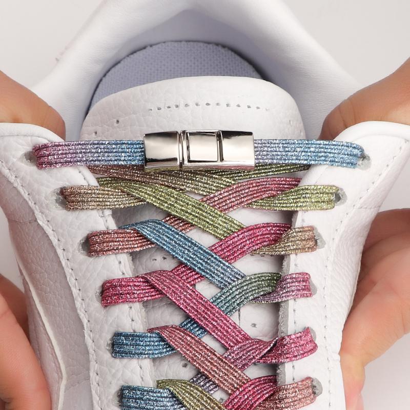 Rainbow Elastic Shoelaces Sneakers Press Lock Shoe Laces Without Ties Kids Adult Flats No Tie Laces Glitter Shoes Accessories