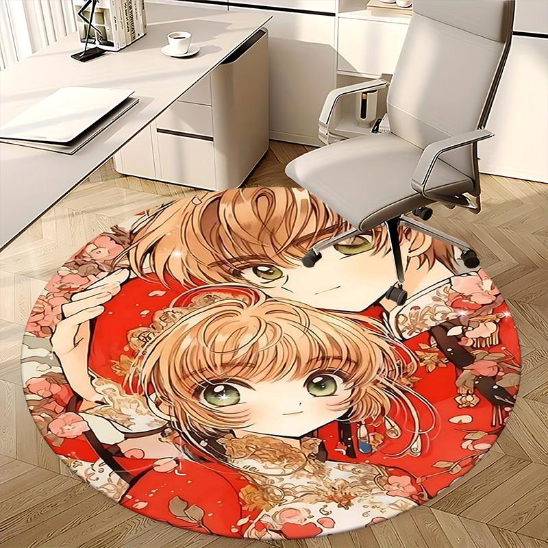 1pc Anime Design Round Carpet Floral Print Chair Mat for Office, Home Decor, Living Room, Bedroom