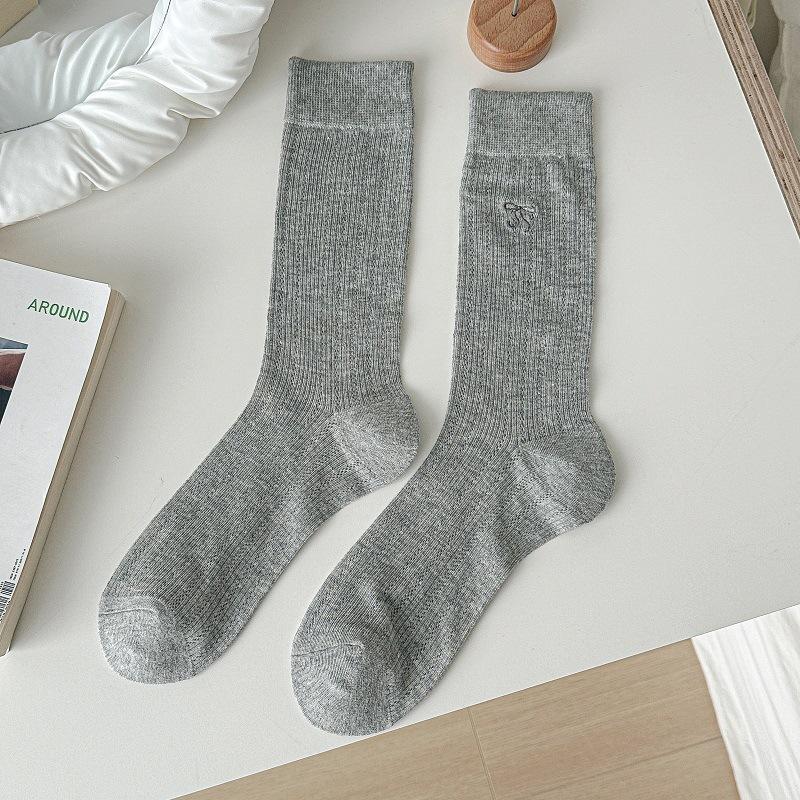 

Женские летние тонкие носки-трубы из хлопка и дышащей сетки в университетском стиле с бантом 1 pair серый