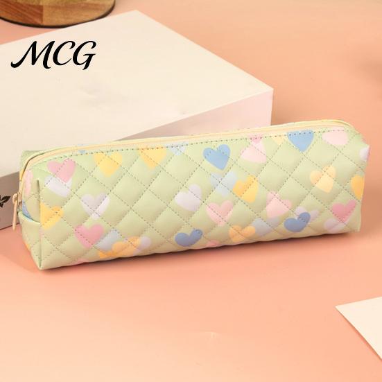 Square Pencil Pouch Heart Print Case, Minimalist Pen Pouch, Large Zipper Bag Capacity Stationery for Students, School Office Supplies Durable Holder