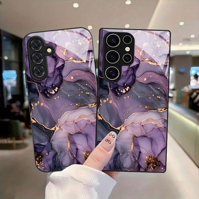 Violet Gold Pattern Exquisite PhoneCase for Samsung Galaxy S26 S25 S24 S23 S22 FE Ultra Plus Built-in Glass Feel Bare Machine